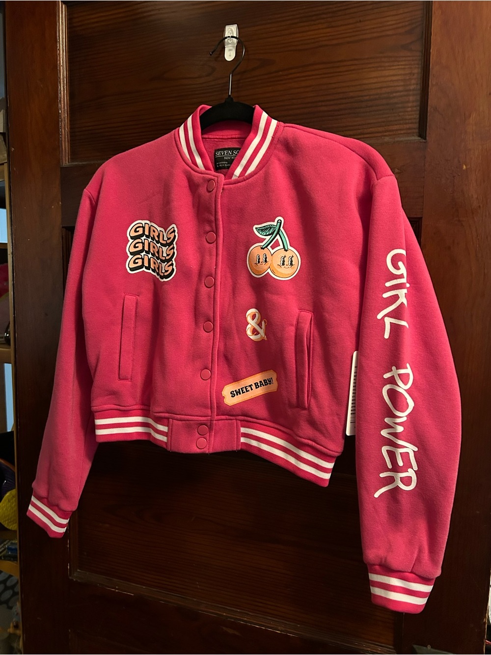 Seven Souls New York Girls Hot Pink Varsity Jacket – Size 10/12 NEW